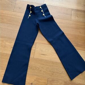 JCrew Navy High-Waist Flared Pants with Gold Button Detail